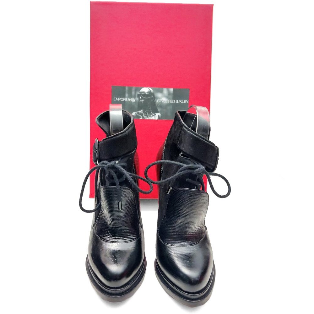 Alexander Wang Black Leather Ankle Lace Up Moto Boots Booties Size US 6.5 - Picture 12 of 14